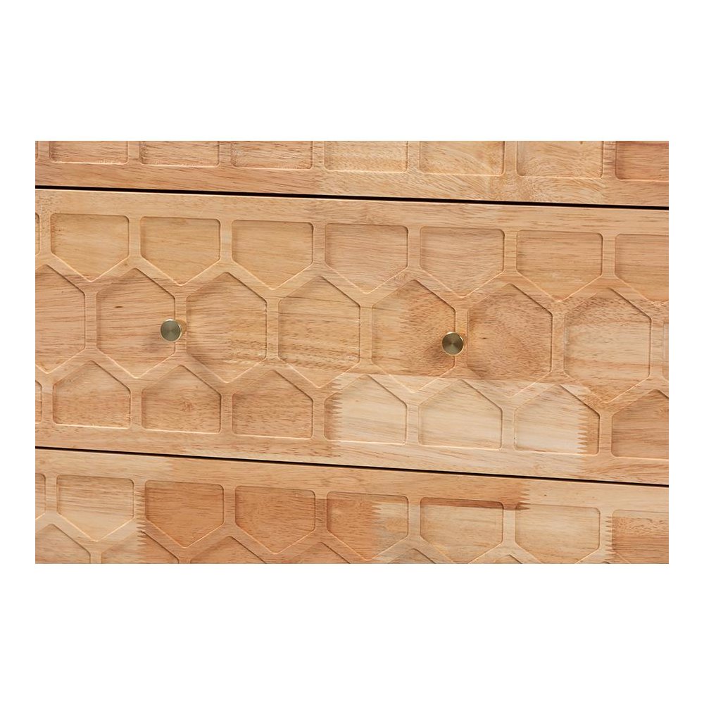 Hosea Japandi Carved Honeycomb Natural 3-Drawer Chest. Picture 5