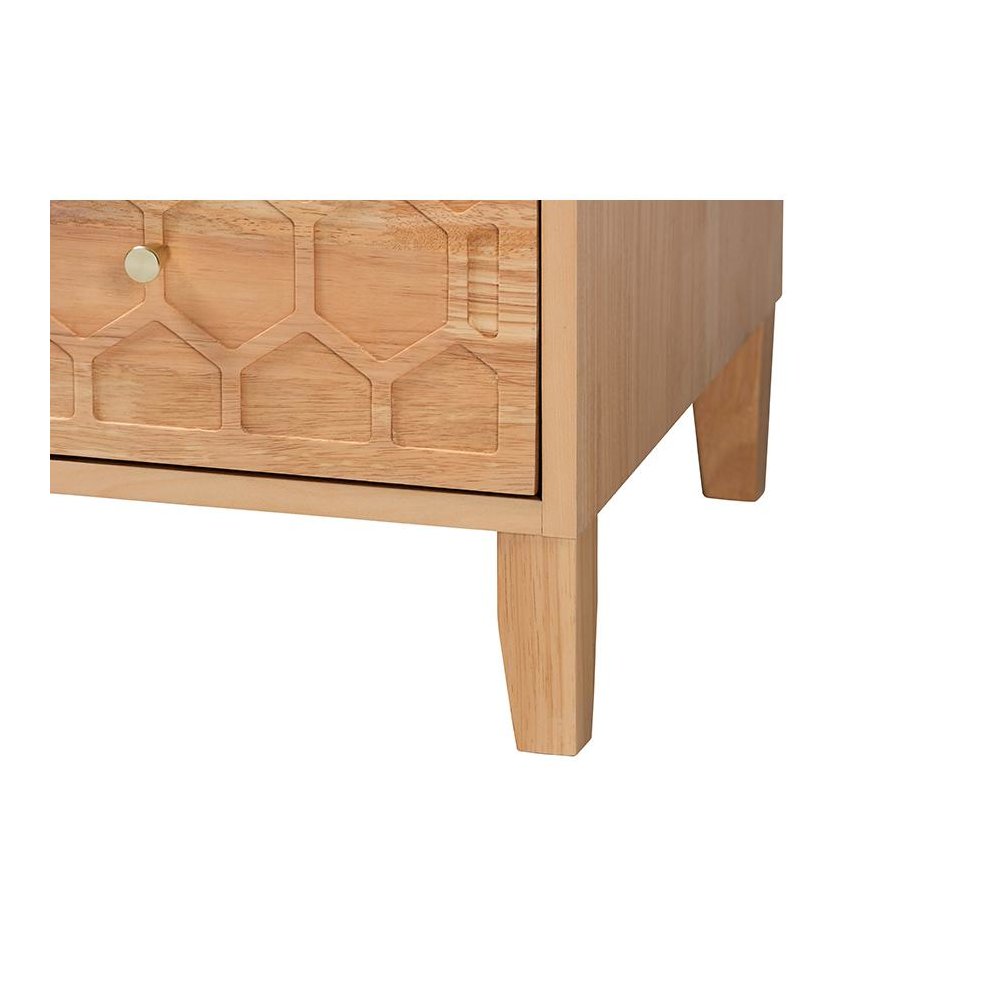 Hosea Japandi Carved Honeycomb Natural 3-Drawer Chest. Picture 6
