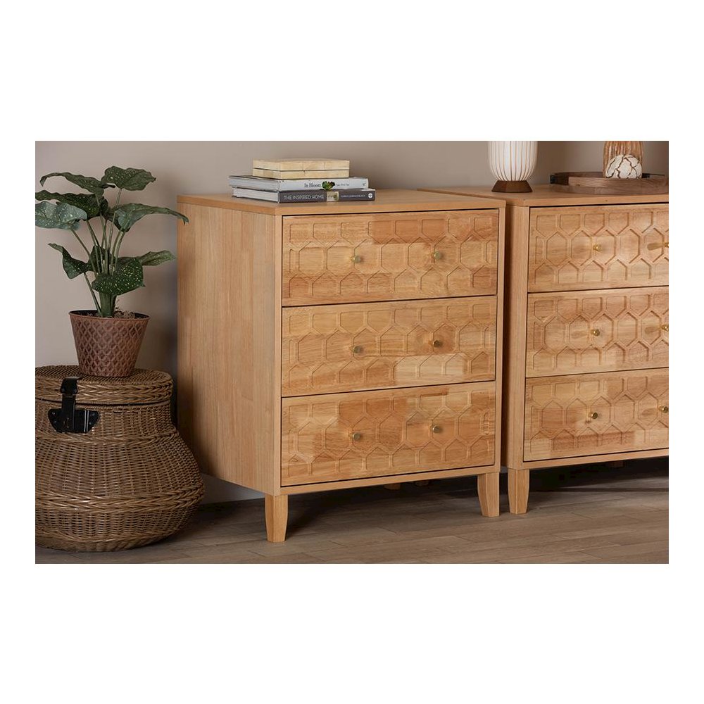 Hosea Japandi Carved Honeycomb Natural 3-Drawer Chest. Picture 8