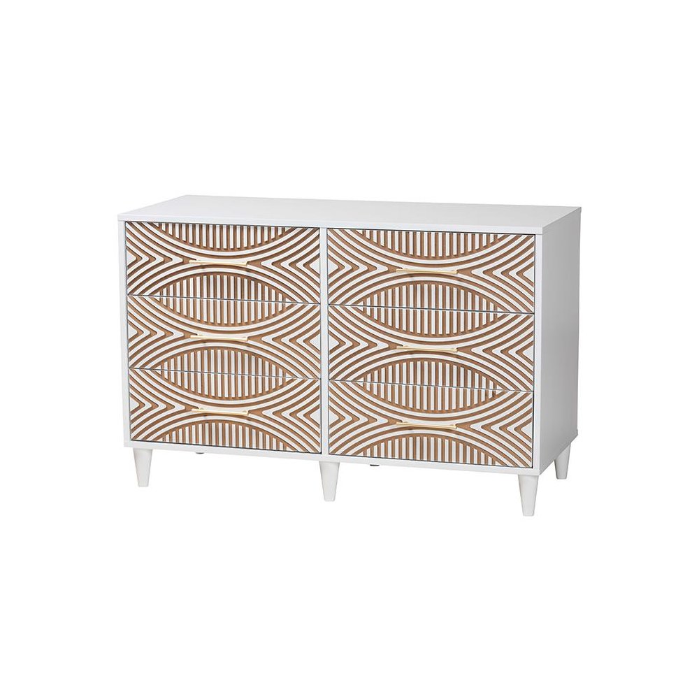 Louetta Coastal White Carved Contrasting 6-Drawer Dresser. Picture 1