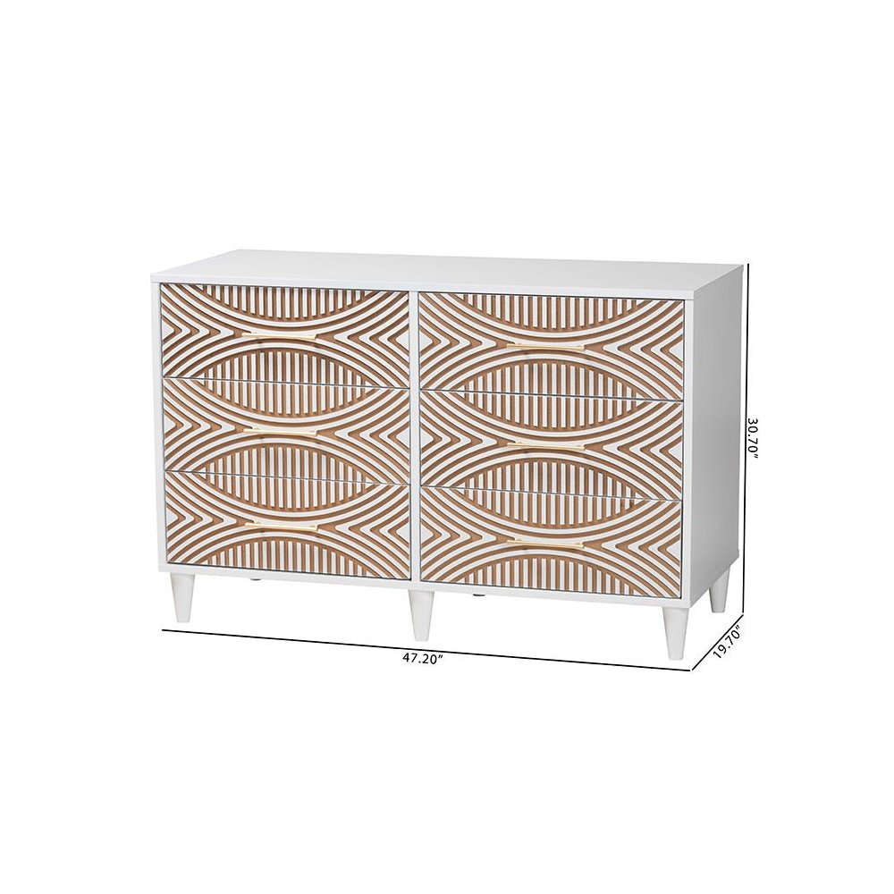 Louetta Coastal White Carved Contrasting 6-Drawer Dresser. Picture 10