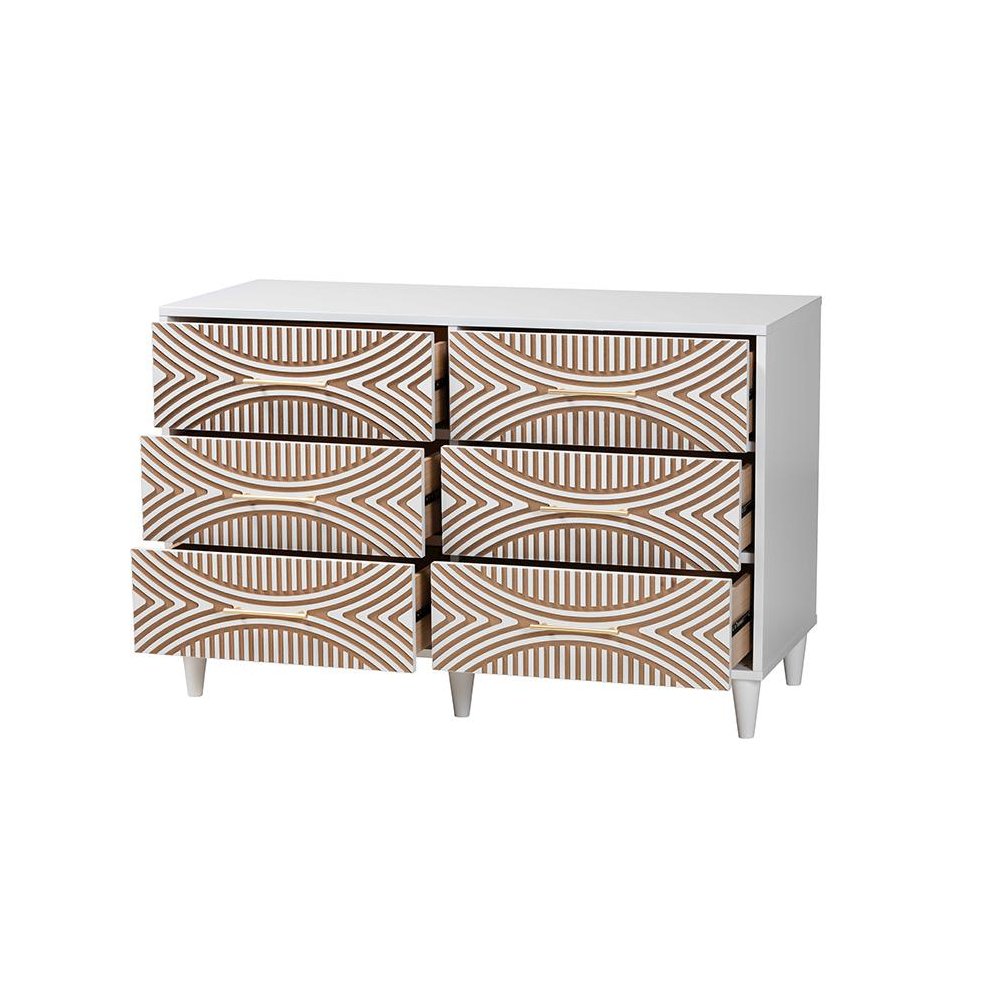 Louetta Coastal White Carved Contrasting 6-Drawer Dresser. Picture 2