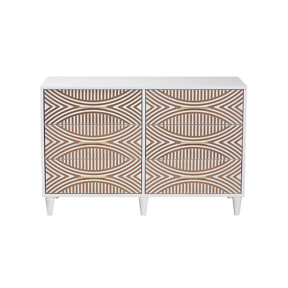 Louetta Coastal White Carved Contrasting 6-Drawer Dresser. Picture 3