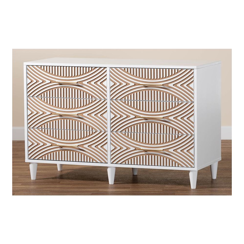 Louetta Coastal White Carved Contrasting 6-Drawer Dresser. Picture 9