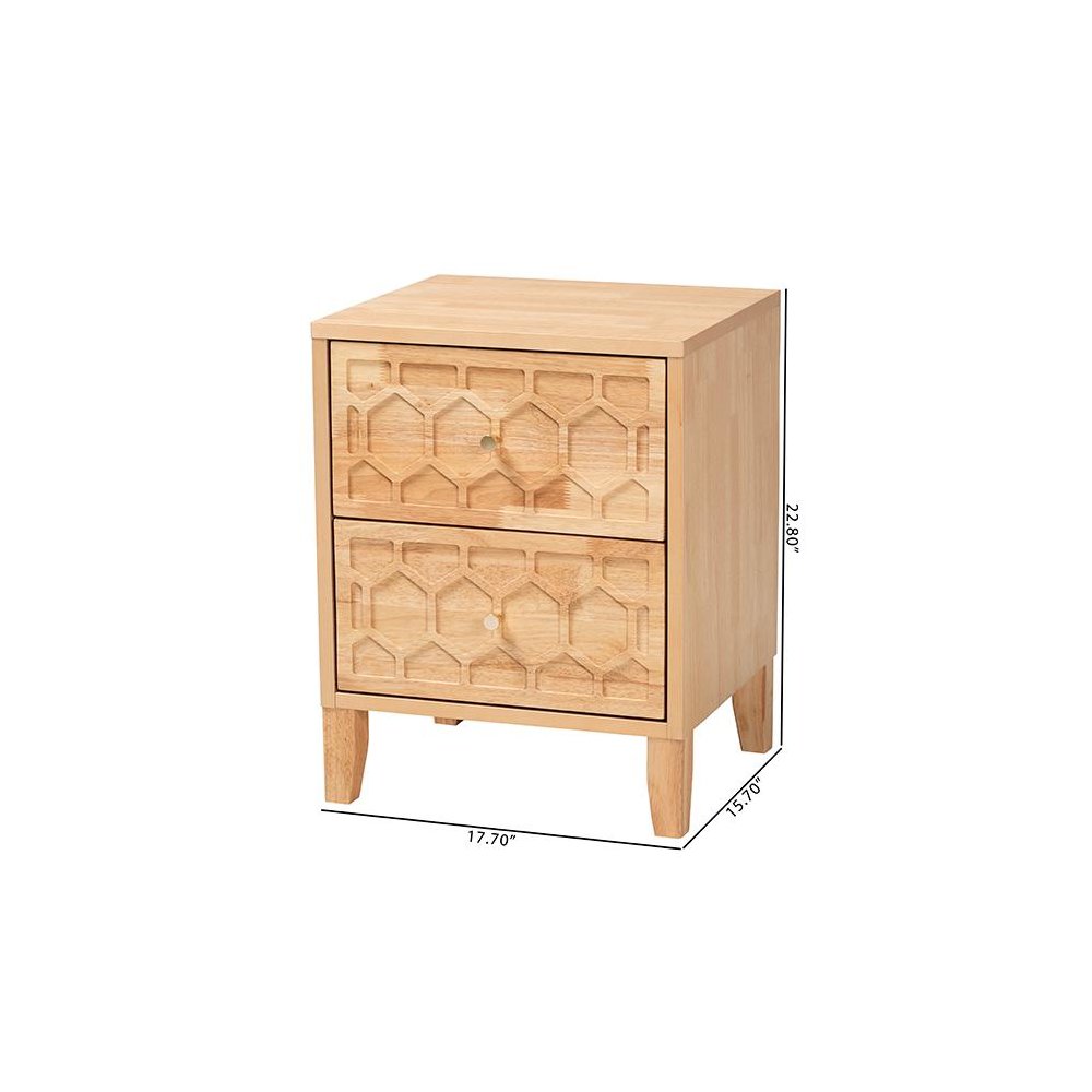 Hosea Japandi Carved Honeycomb Natural 2-Drawer Nightstand. Picture 10