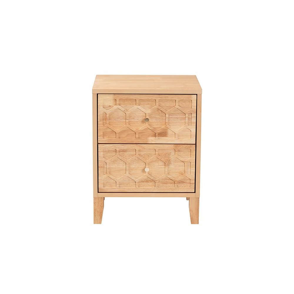 Hosea Japandi Carved Honeycomb Natural 2-Drawer Nightstand. Picture 3