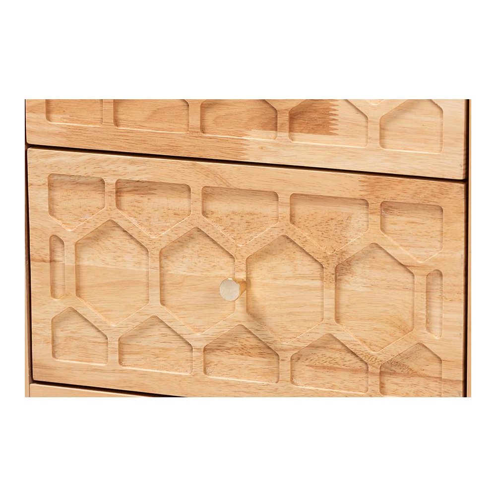 Hosea Japandi Carved Honeycomb Natural 2-Drawer Nightstand. Picture 5