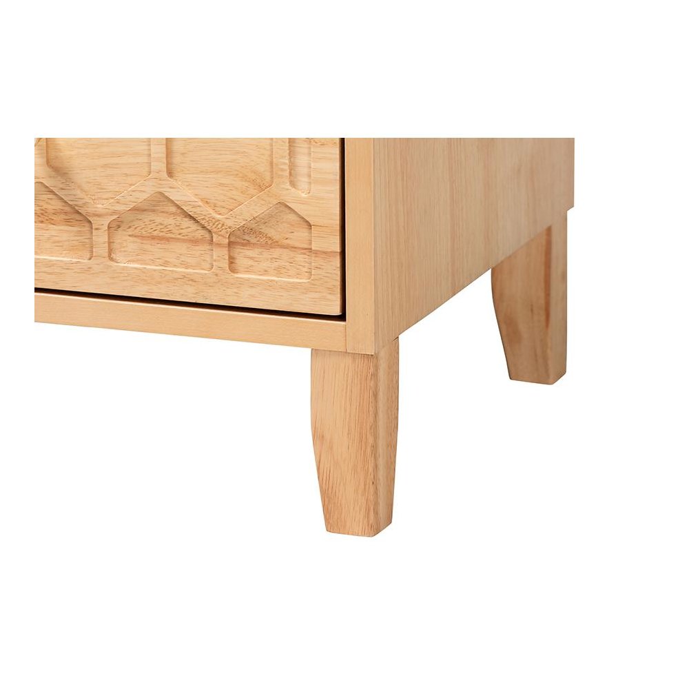 Hosea Japandi Carved Honeycomb Natural 2-Drawer Nightstand. Picture 6