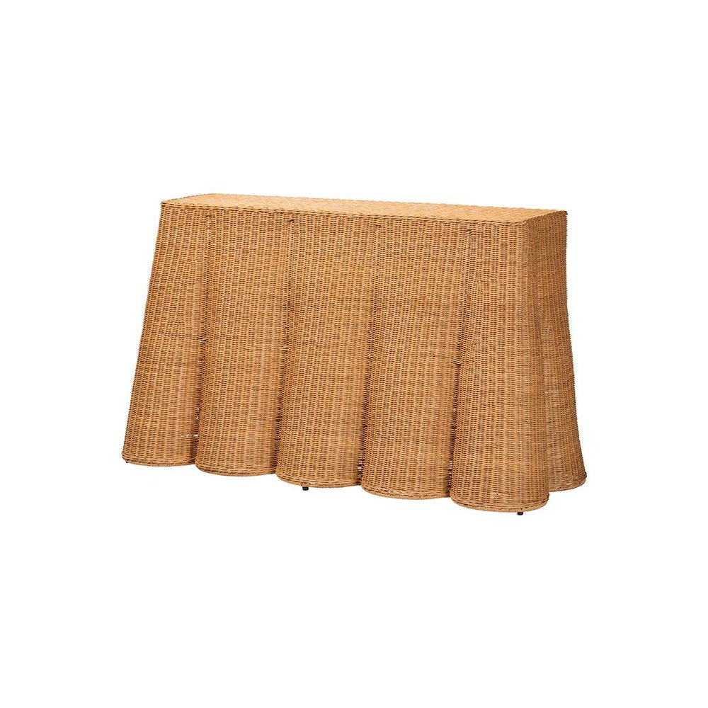 Palm Bohemian Honey Scallop Rattan Console Table. Picture 1