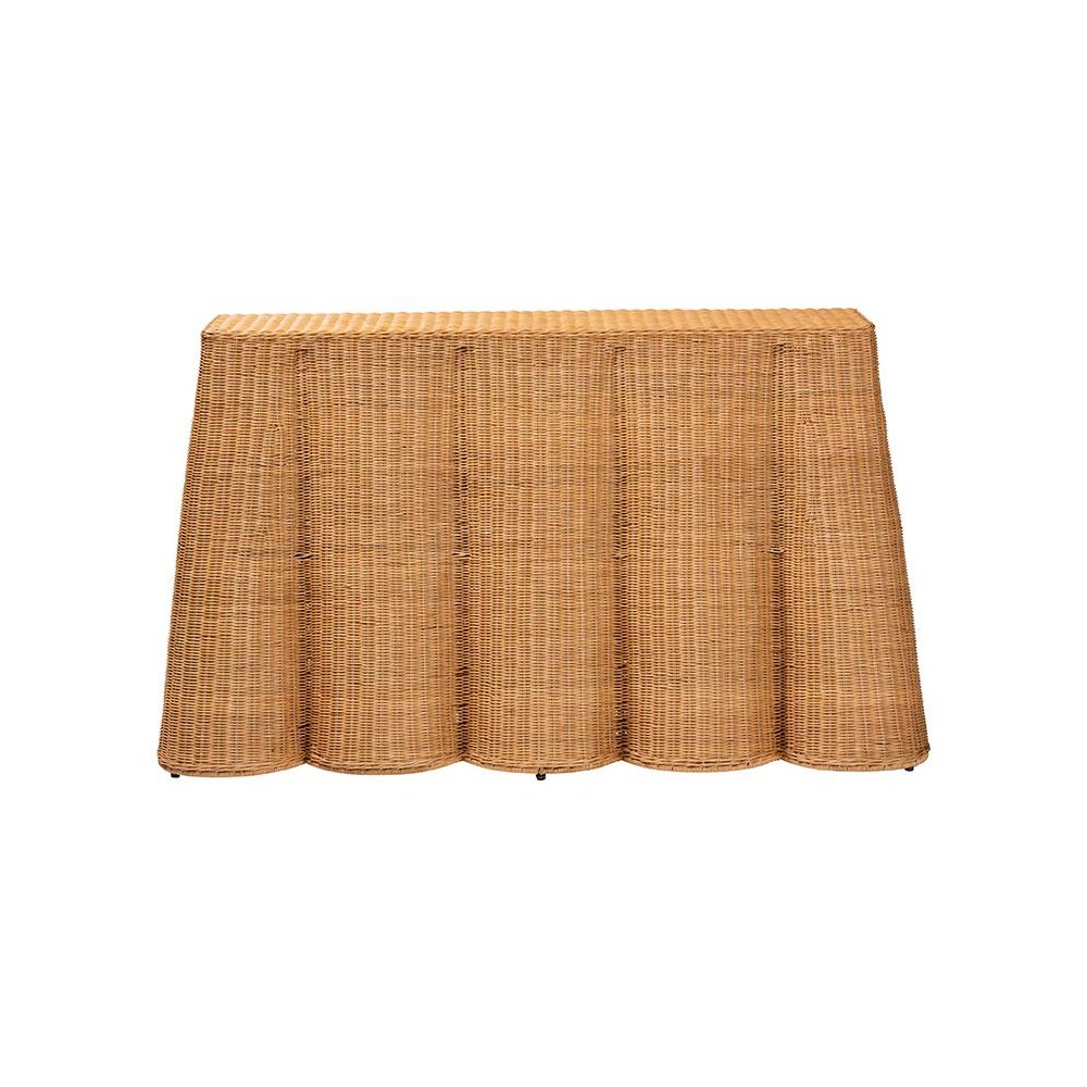 Palm Bohemian Honey Scallop Rattan Console Table. Picture 2