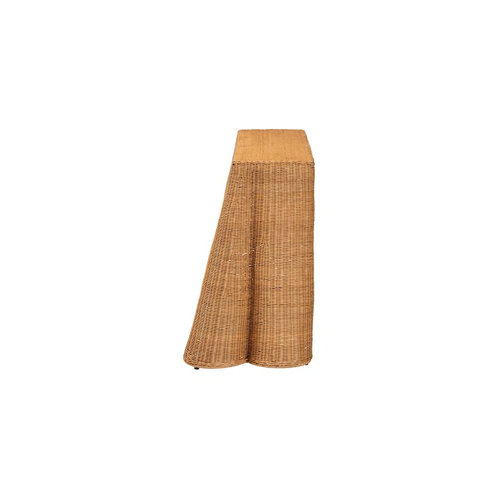 Palm Bohemian Honey Scallop Rattan Console Table. Picture 3