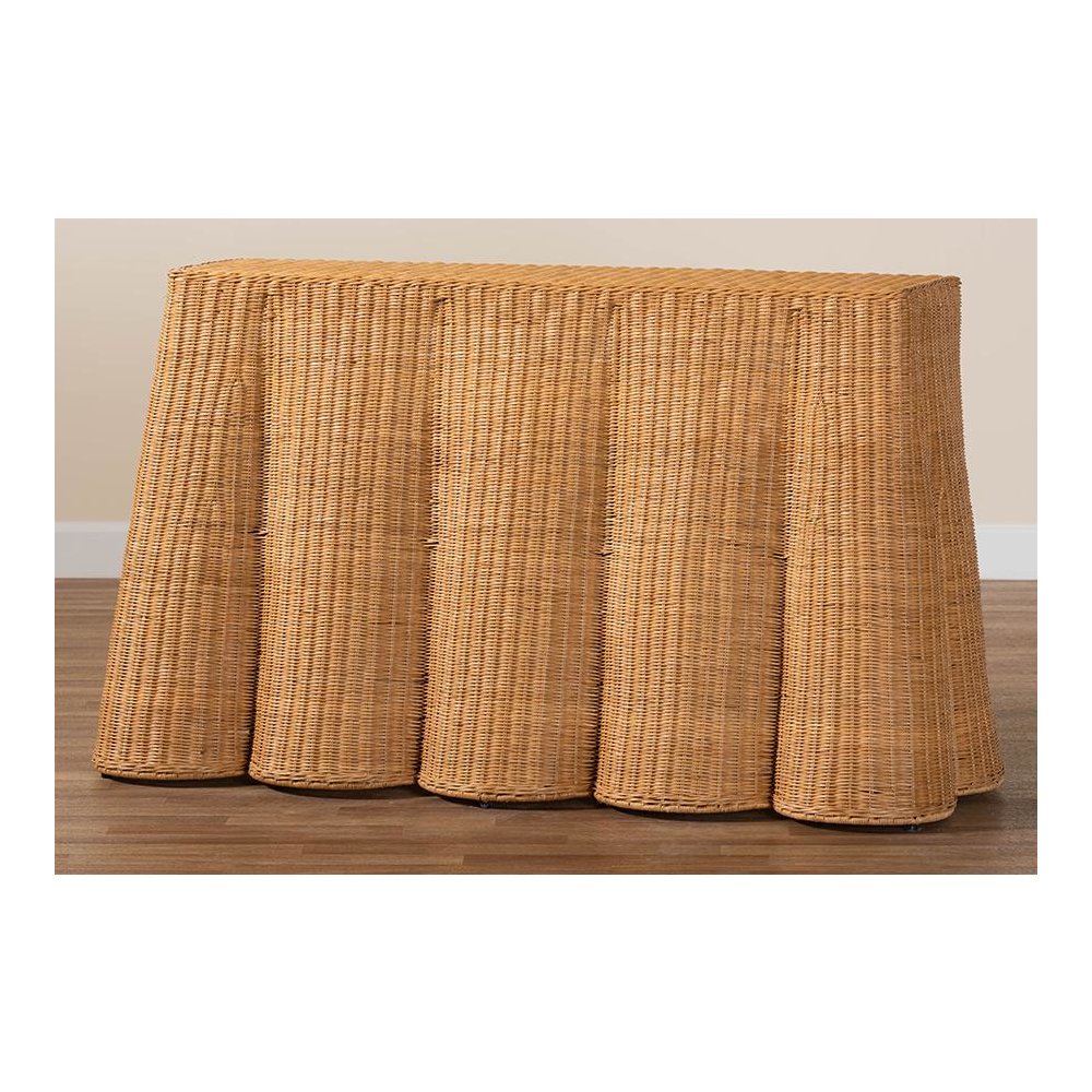 Palm Bohemian Honey Scallop Rattan Console Table. Picture 8