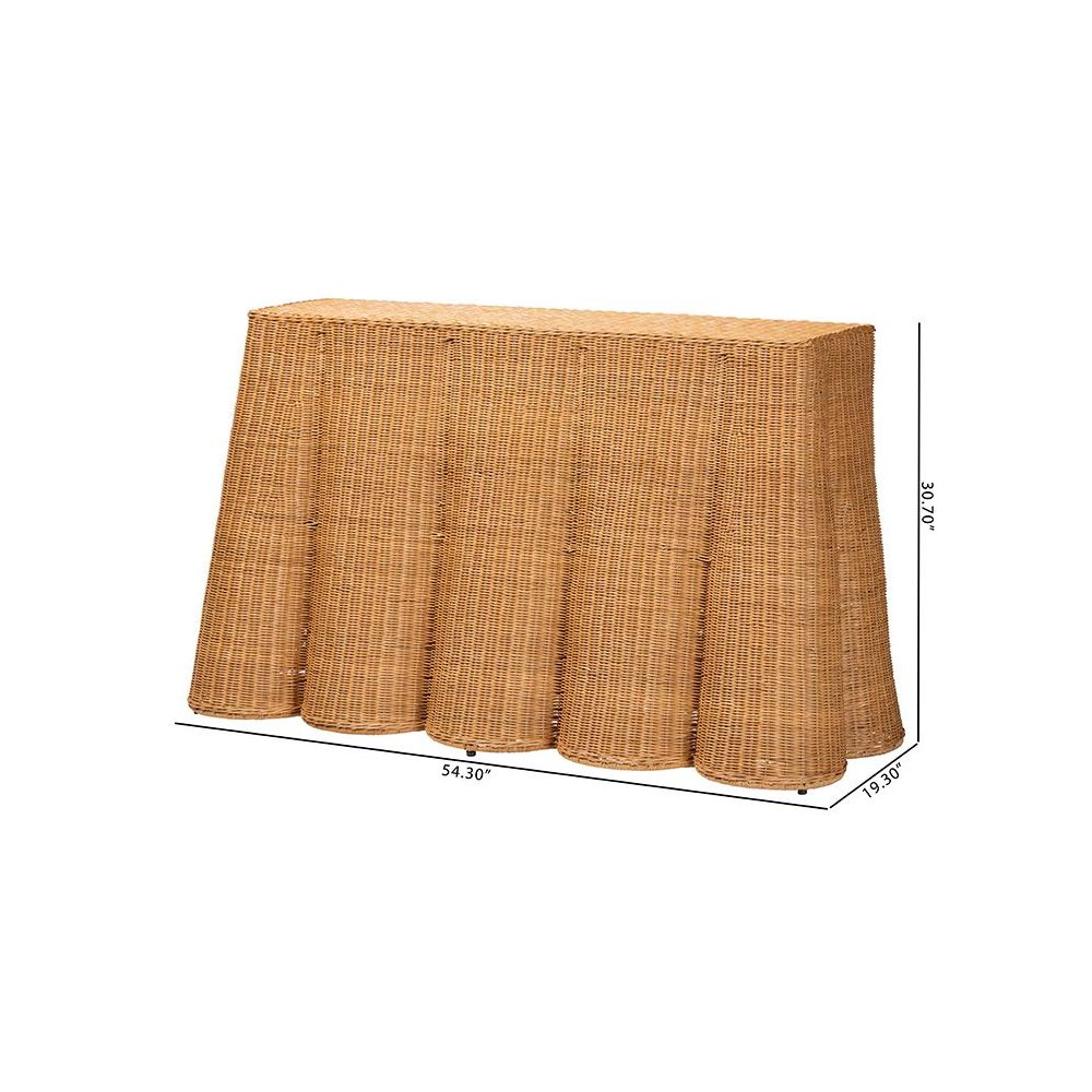 Palm Bohemian Honey Scallop Rattan Console Table. Picture 9
