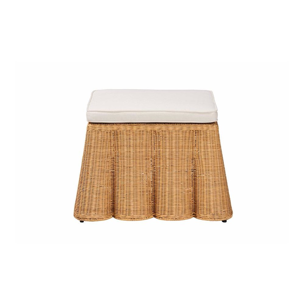 Palm Bohemian Honey Scallop Rattan Ottoman. Picture 2