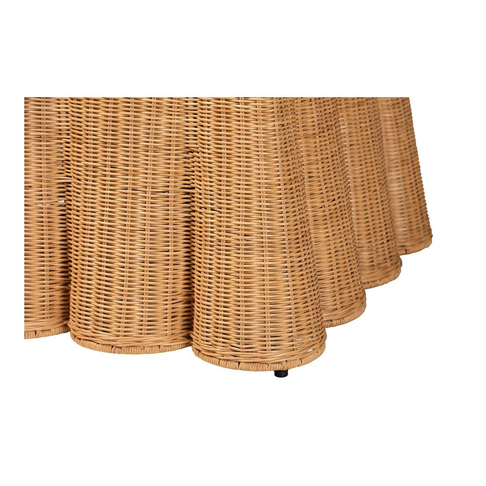 Palm Bohemian Honey Scallop Rattan Ottoman. Picture 3