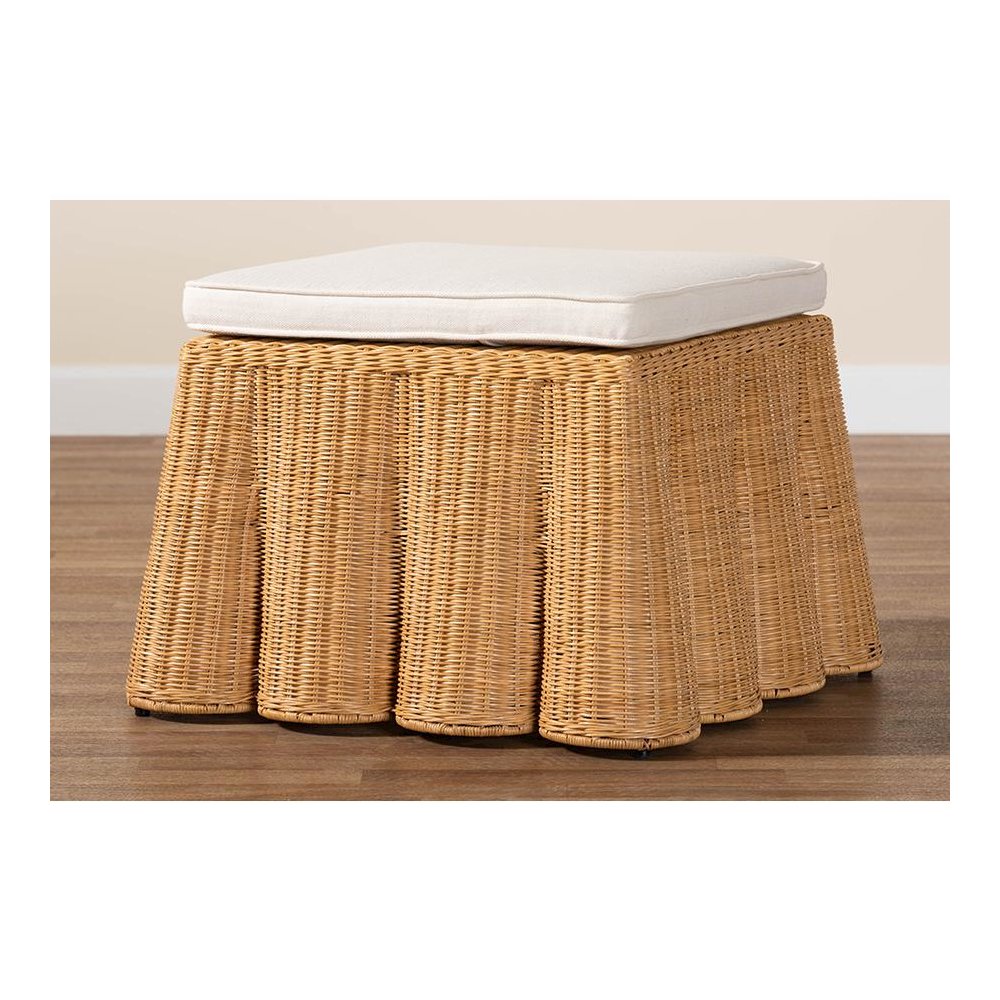 Palm Bohemian Honey Scallop Rattan Ottoman. Picture 6