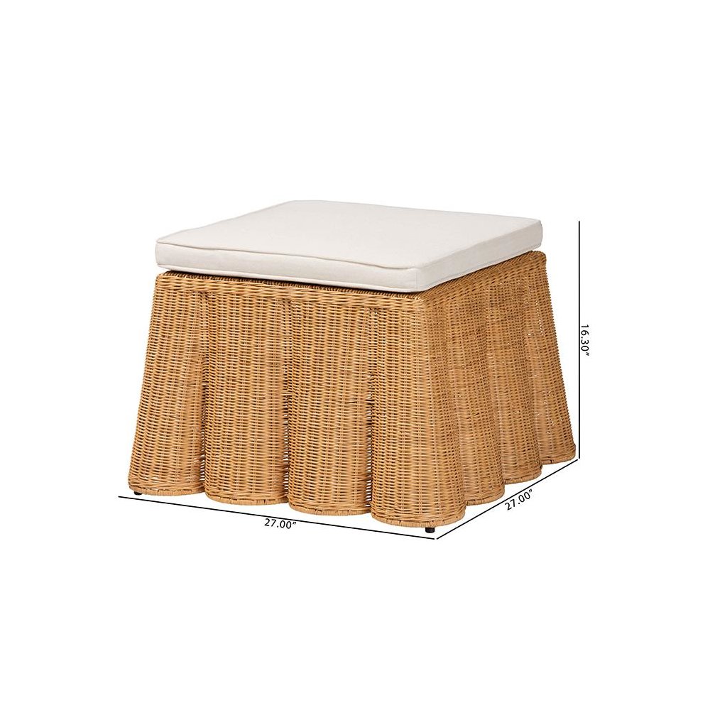 Palm Bohemian Honey Scallop Rattan Ottoman. Picture 7