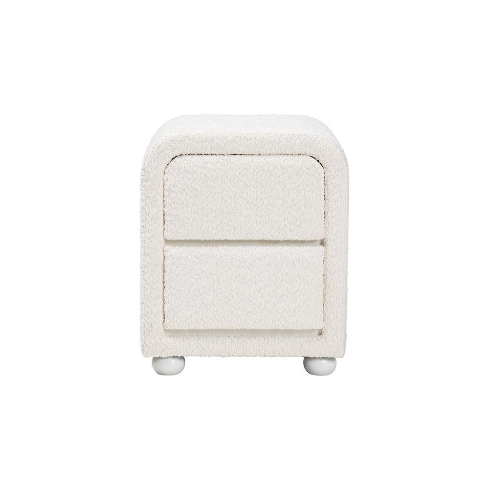 Bonilla Modern White Teddy-Bear Fabric and Rubberwood 2-Drawer Nightstand. Picture 3