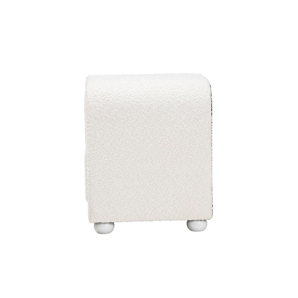 Bonilla Modern White Teddy-Bear Fabric and Rubberwood 2-Drawer Nightstand. Picture 4