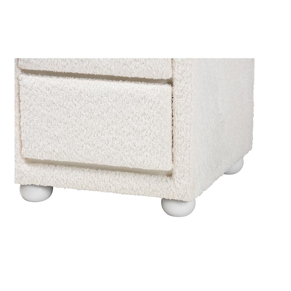 Bonilla Modern White Teddy-Bear Fabric and Rubberwood 2-Drawer Nightstand. Picture 5