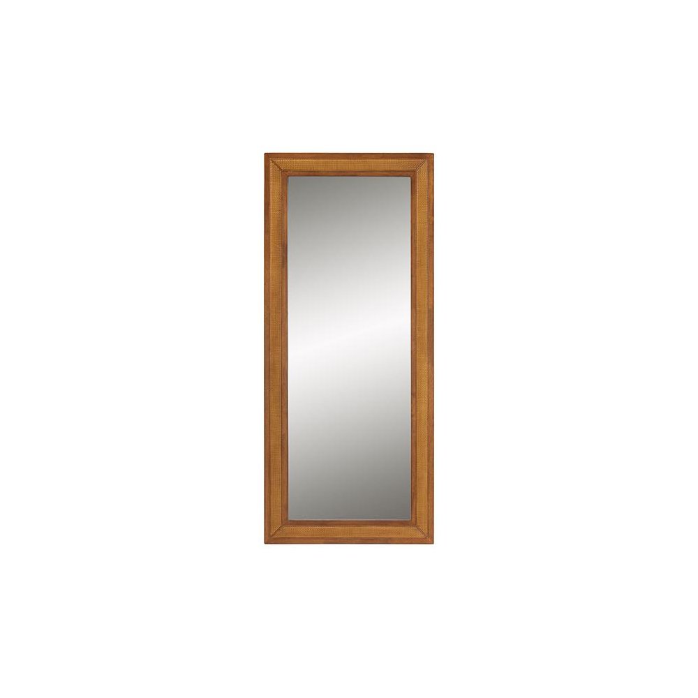 Rowanne Mid-Century Modern Walnut Brown Rubberwood and Rattan Frame Wall Mirror. Picture 1