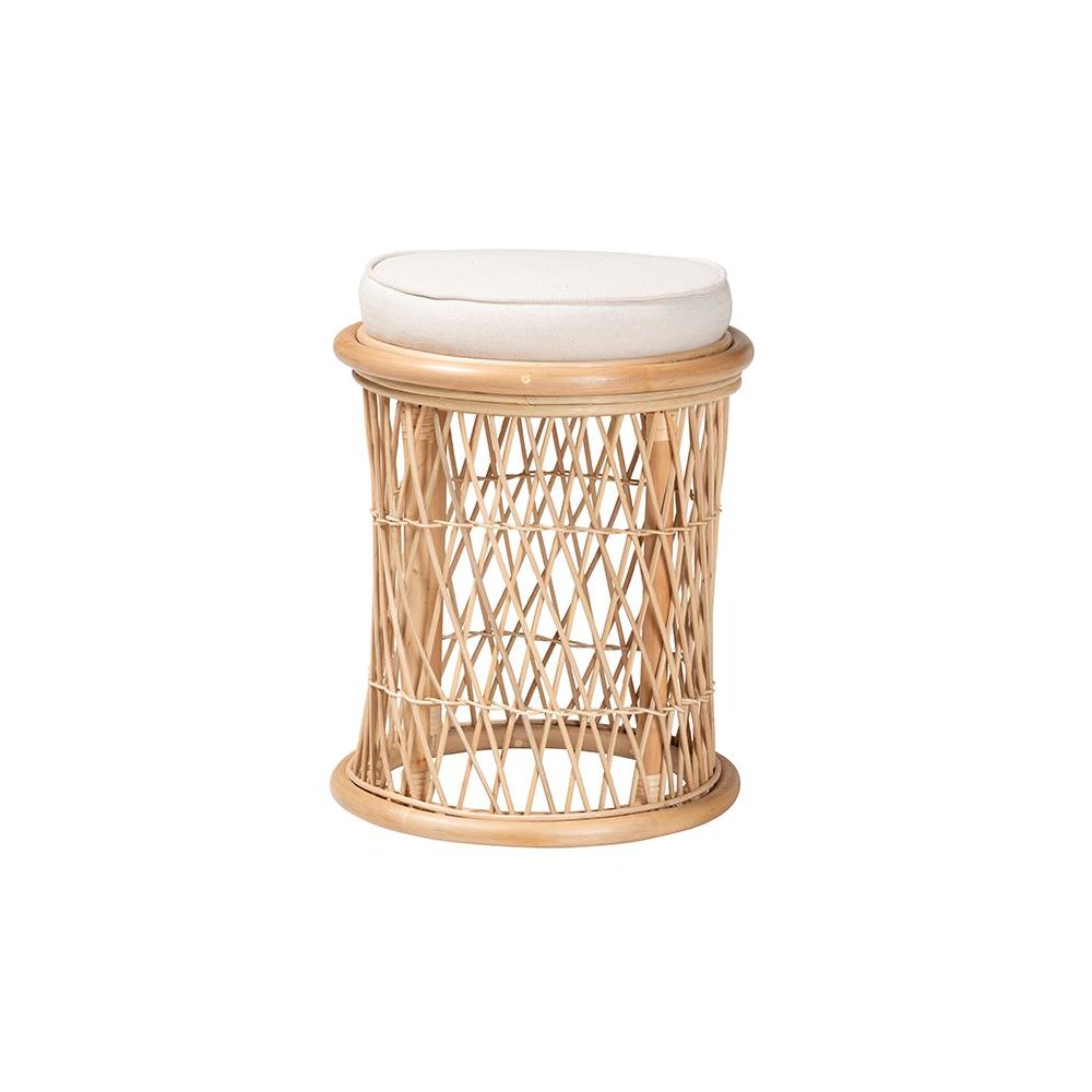 Junius Bohemian Natural Rattan Ottoman Footstool. Picture 1