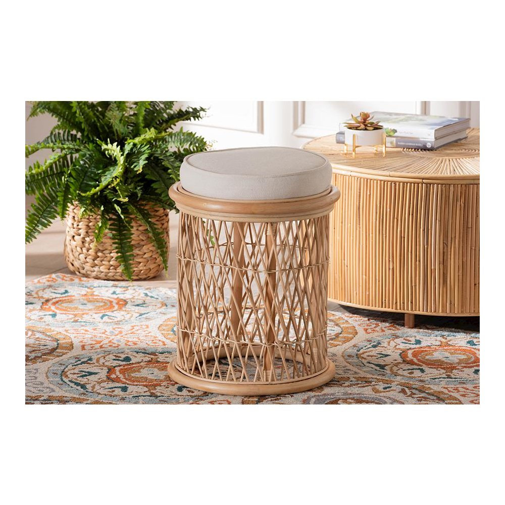 Junius Bohemian Natural Rattan Ottoman Footstool. Picture 5
