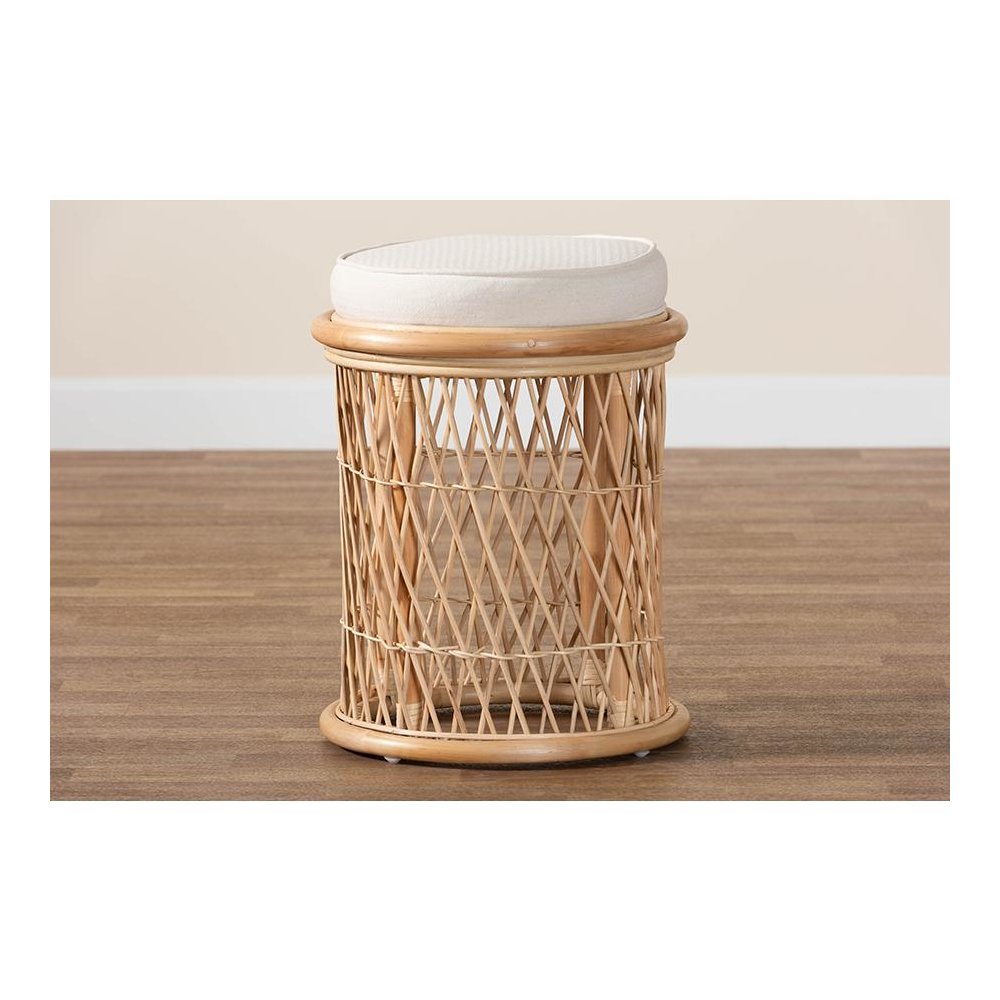 Junius Bohemian Natural Rattan Ottoman Footstool. Picture 6