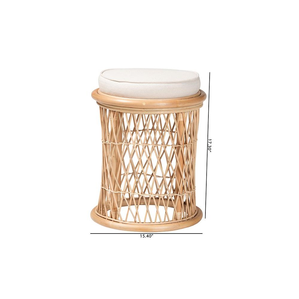 Junius Bohemian Natural Rattan Ottoman Footstool. Picture 7