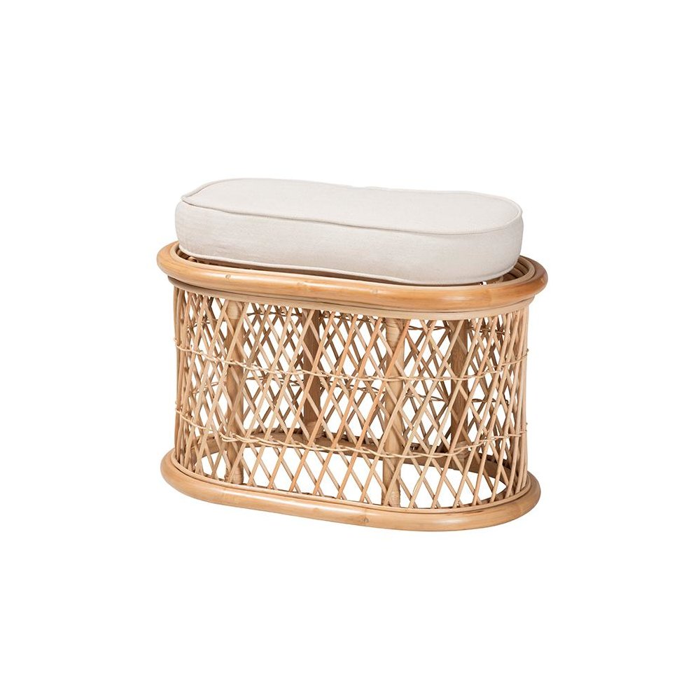 Ladonna Bohemian Natural Rattan Ottoman Footstool. Picture 1