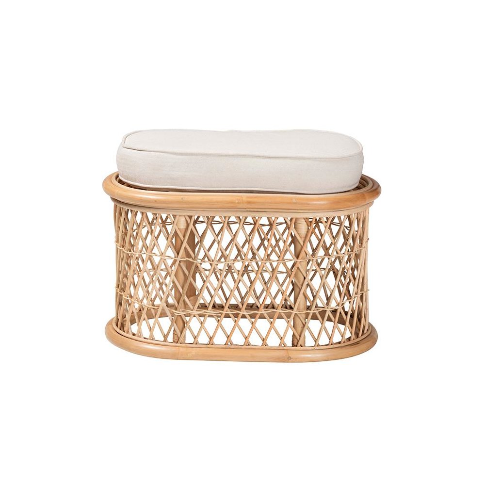 Ladonna Bohemian Natural Rattan Ottoman Footstool. Picture 2