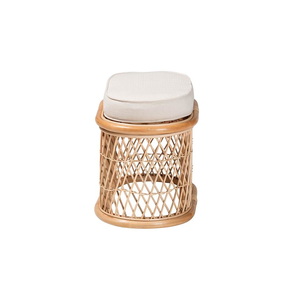 Ladonna Bohemian Natural Rattan Ottoman Footstool. Picture 3