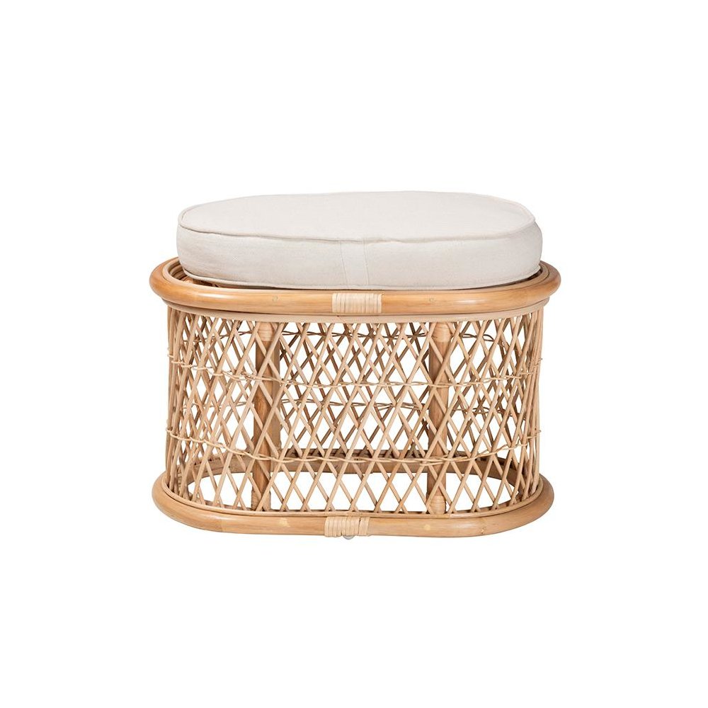 Ladonna Bohemian Natural Rattan Ottoman Footstool. Picture 4