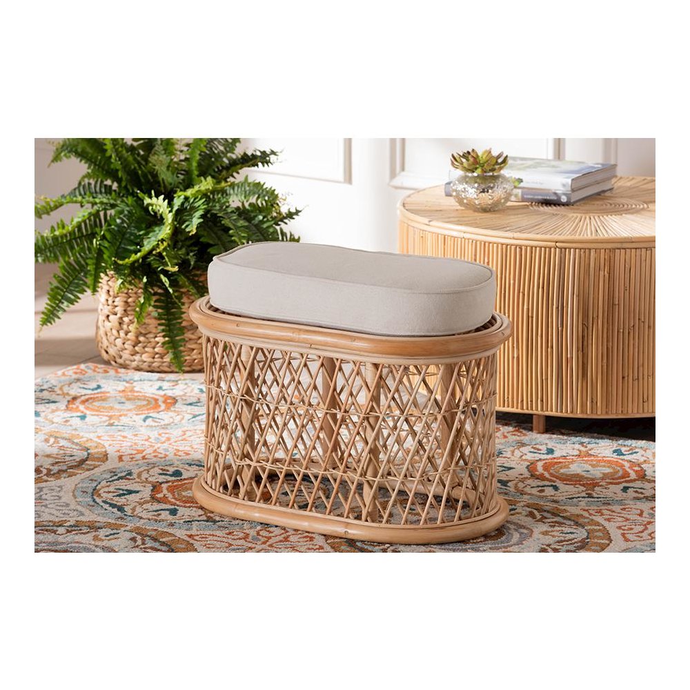 Ladonna Bohemian Natural Rattan Ottoman Footstool. Picture 7