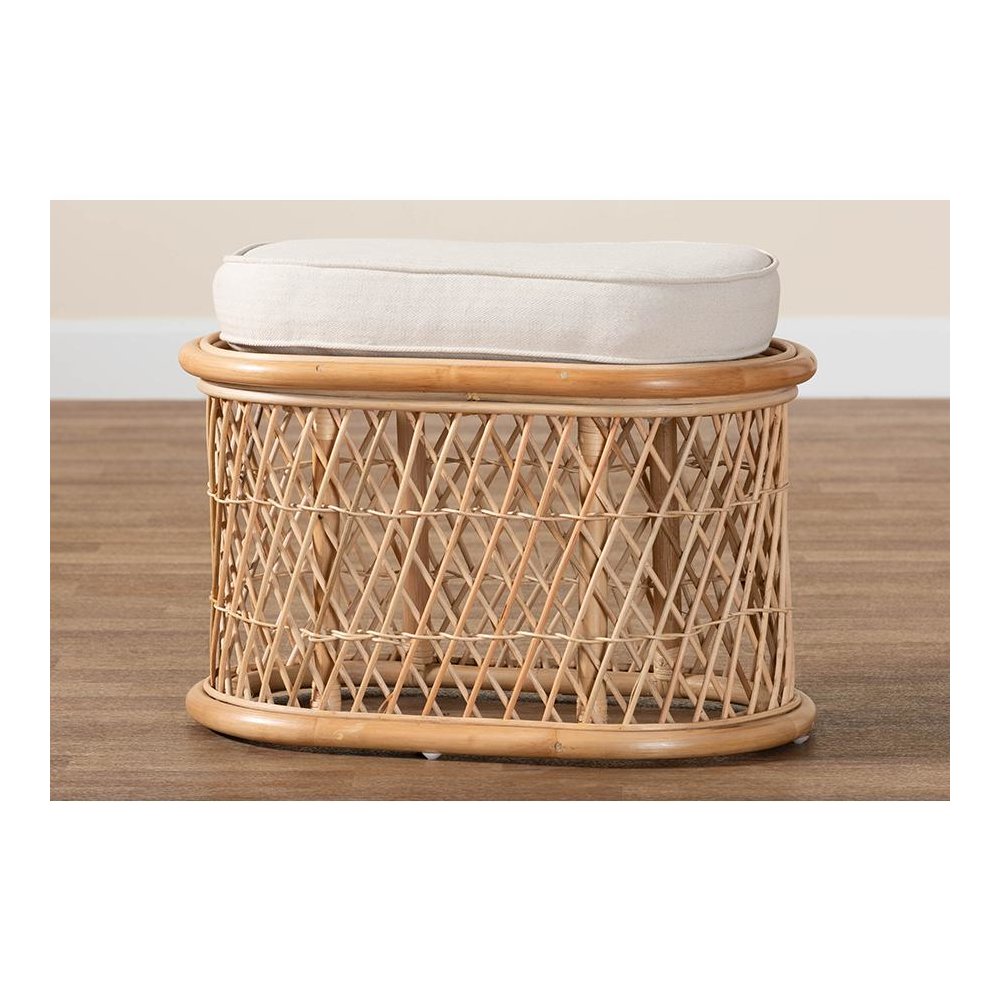 Ladonna Bohemian Natural Rattan Ottoman Footstool. Picture 8