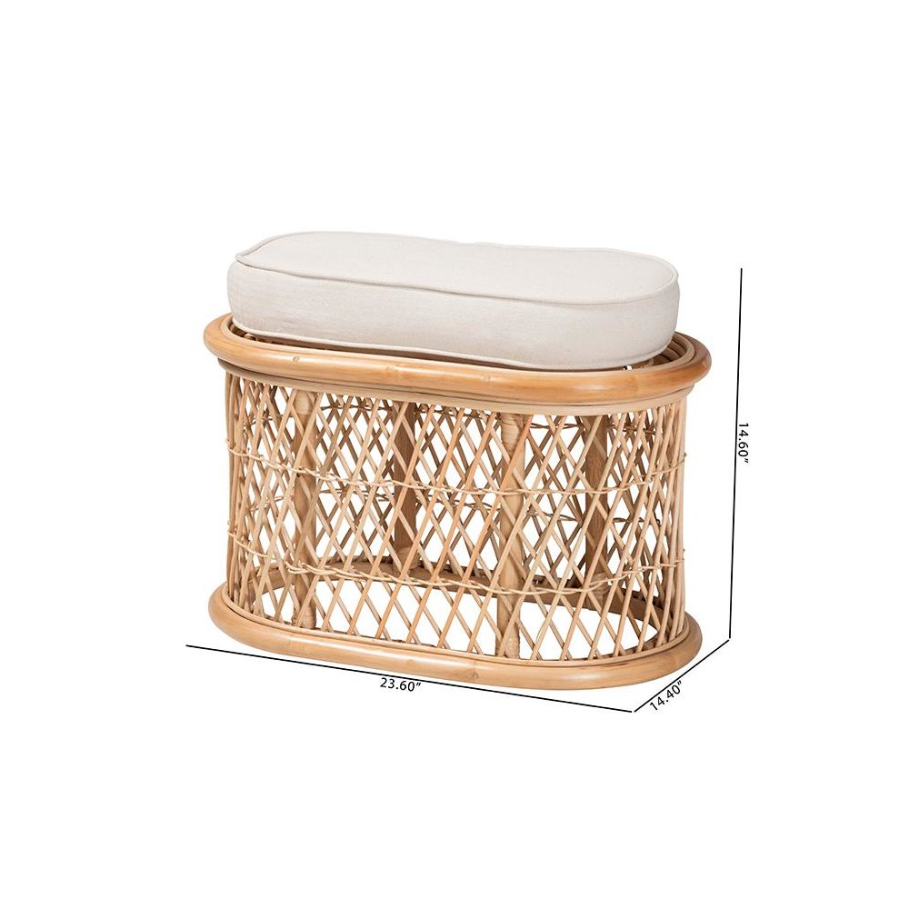 Ladonna Bohemian Natural Rattan Ottoman Footstool. Picture 9