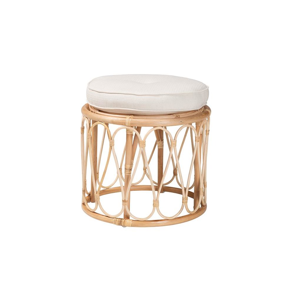 Hachiro Bohemian Natural Rattan Ottoman Footstool. Picture 1