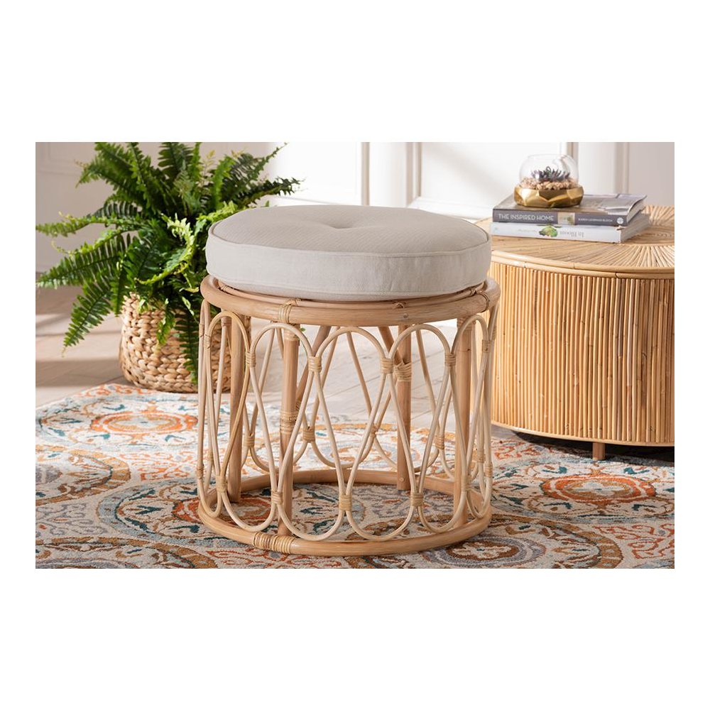 Hachiro Bohemian Natural Rattan Ottoman Footstool. Picture 5