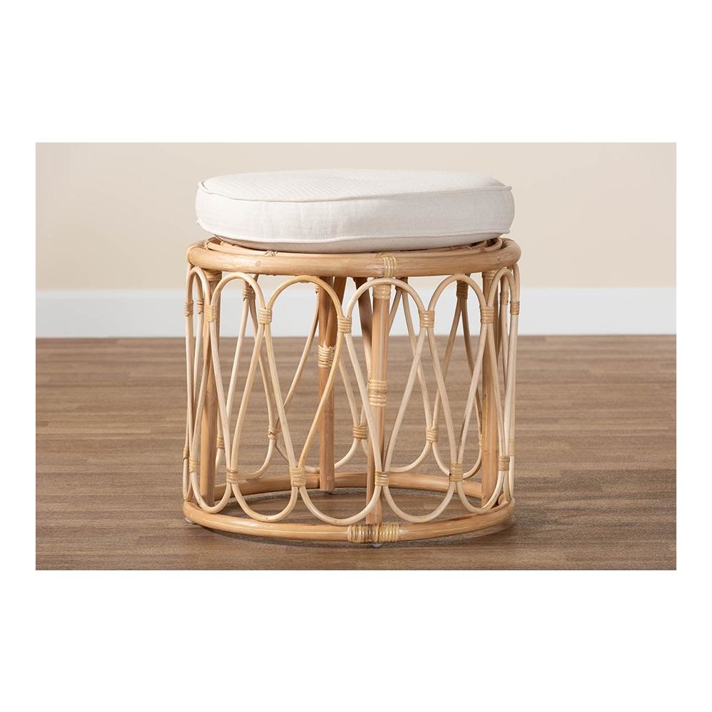 Hachiro Bohemian Natural Rattan Ottoman Footstool. Picture 6