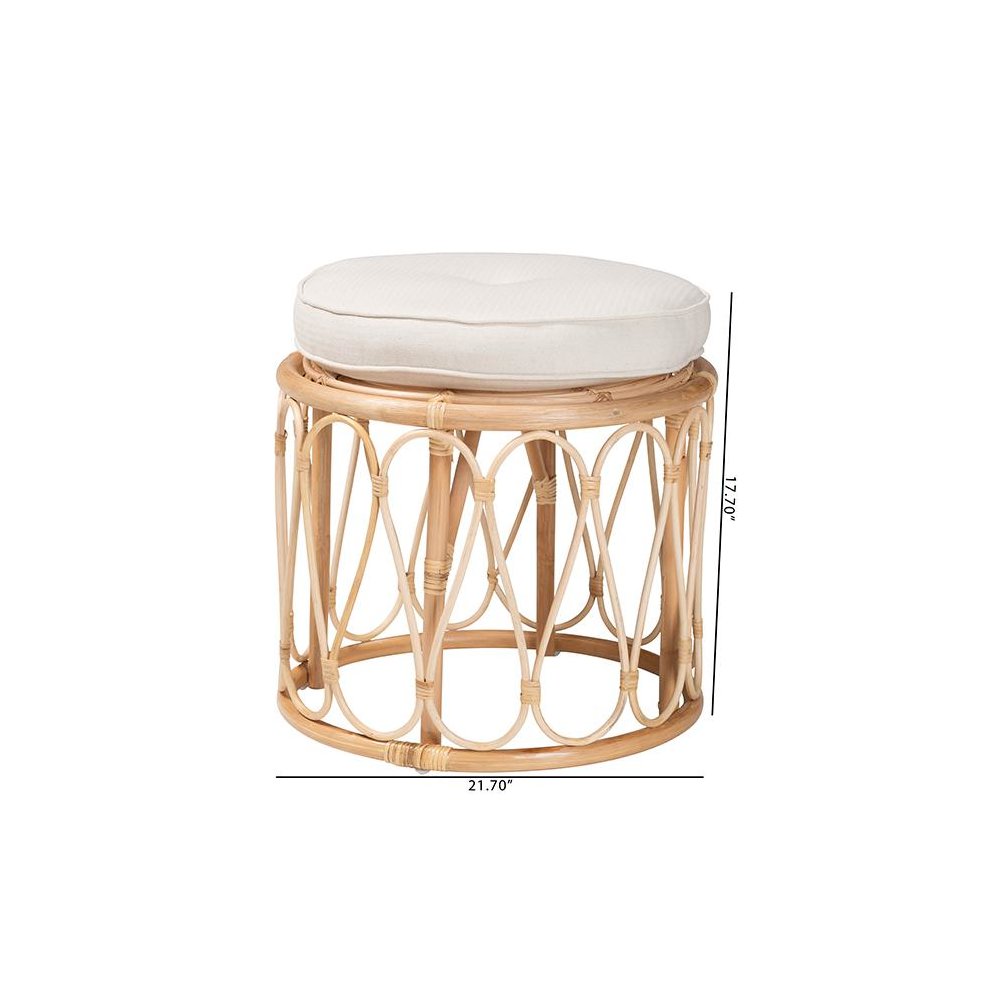 Hachiro Bohemian Natural Rattan Ottoman Footstool. Picture 7