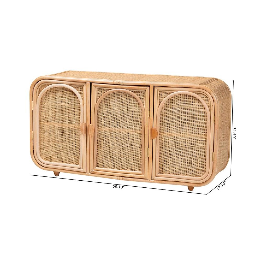 Evania Bohemian Natural Rattan 3-Door Storage Cabinet. Picture 10