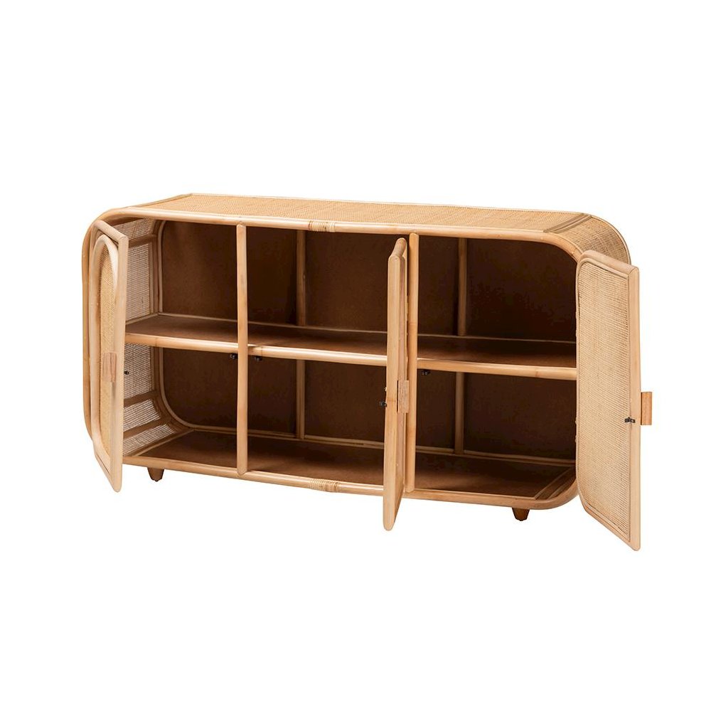 Evania Bohemian Natural Rattan 3-Door Storage Cabinet. Picture 2