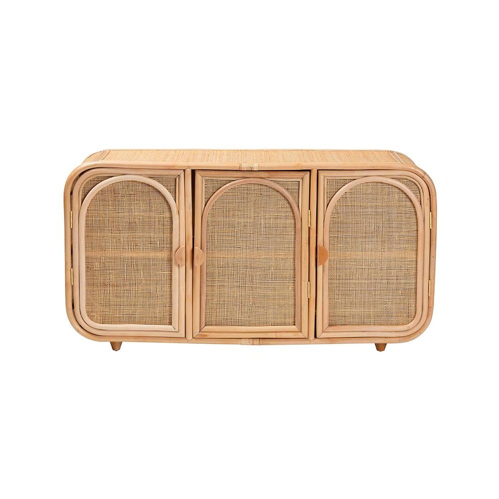 Evania Bohemian Natural Rattan 3-Door Storage Cabinet. Picture 3