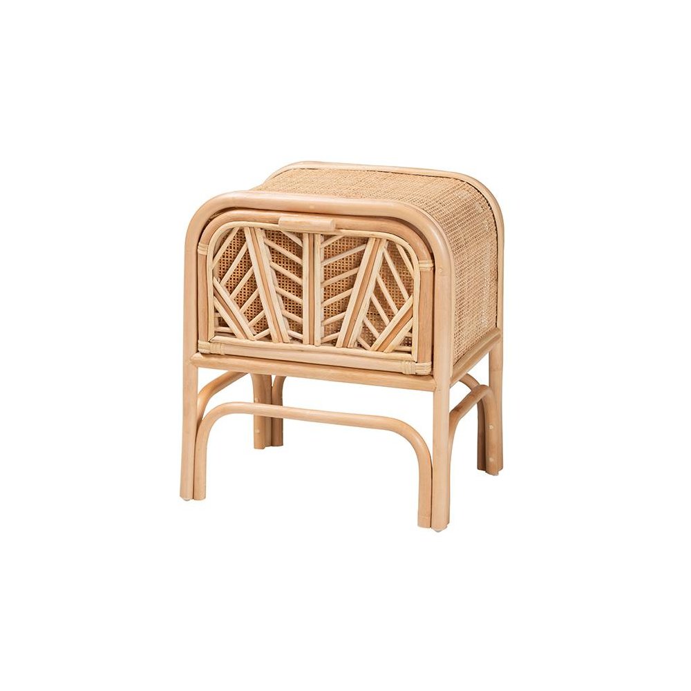 Carabella Bohemian Natural Rattan 1-Drawer Nightstand. Picture 1