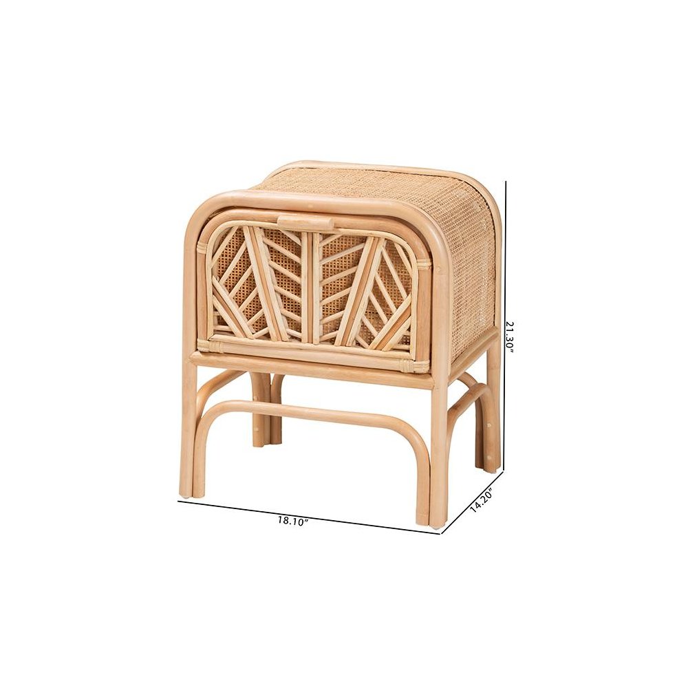 Carabella Bohemian Natural Rattan 1-Drawer Nightstand. Picture 10