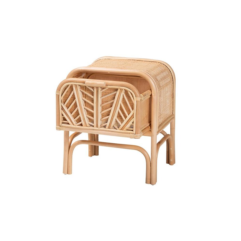 Carabella Bohemian Natural Rattan 1-Drawer Nightstand. Picture 2