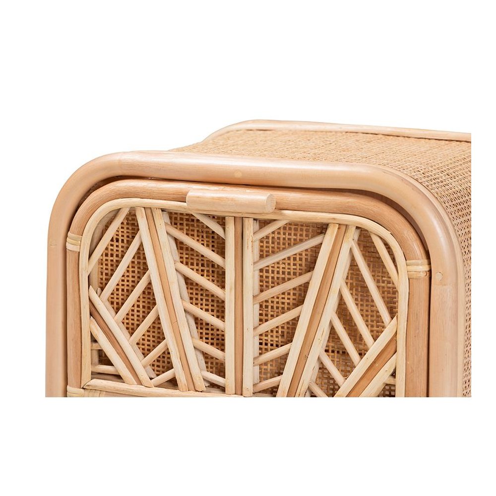 Carabella Bohemian Natural Rattan 1-Drawer Nightstand. Picture 5