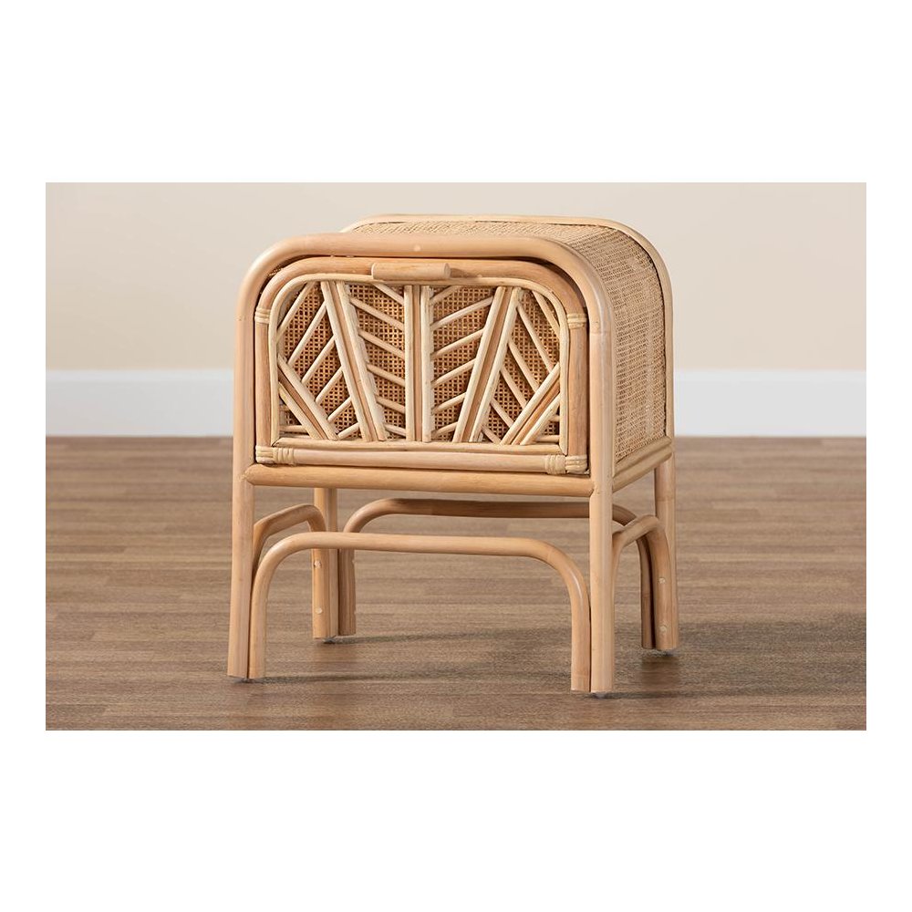 Carabella Bohemian Natural Rattan 1-Drawer Nightstand. Picture 9
