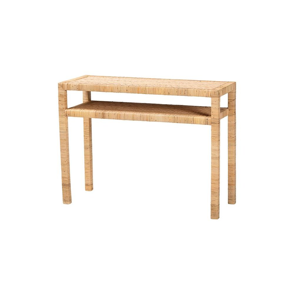 Kalimantan Bohemian Light Honey Rattan and Acacia Wood Console Table. Picture 1