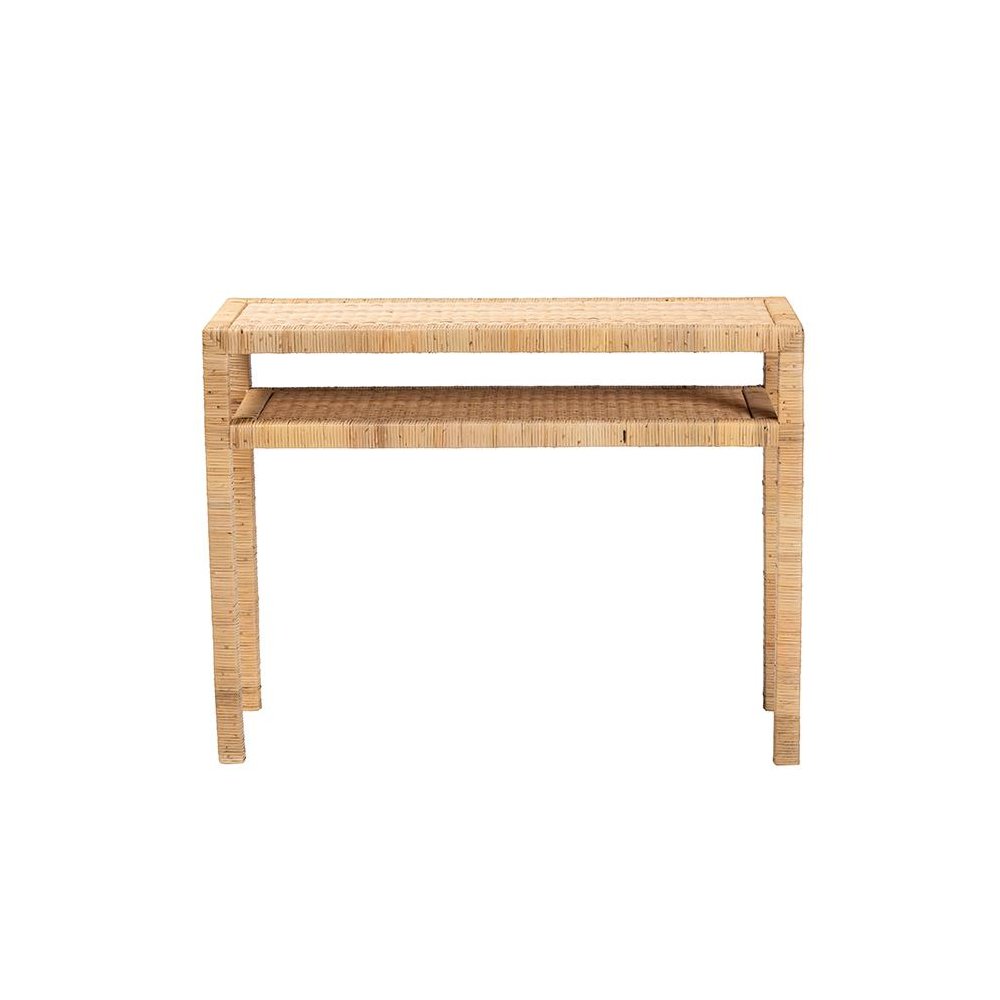 Kalimantan Bohemian Light Honey Rattan and Acacia Wood Console Table. Picture 2